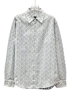 X30453 Lv white logo old flower cotton lapel single-breasted shirt Size XL